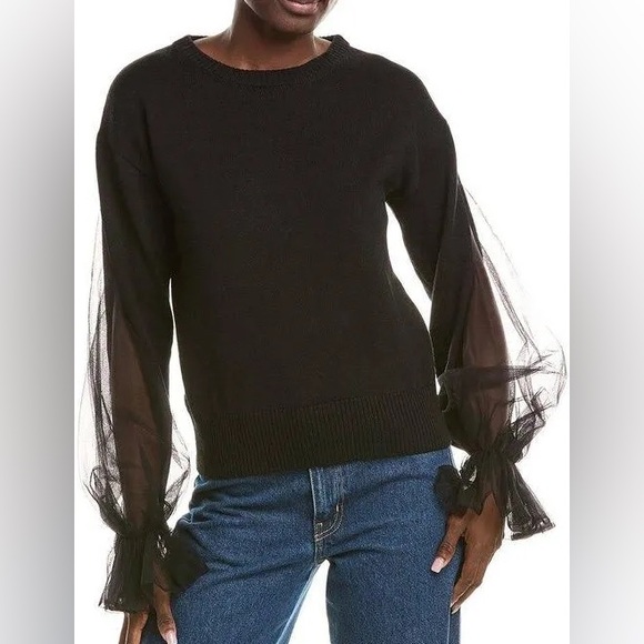 Oscar de la Renta Black Sweater with Sheer Sleeves
